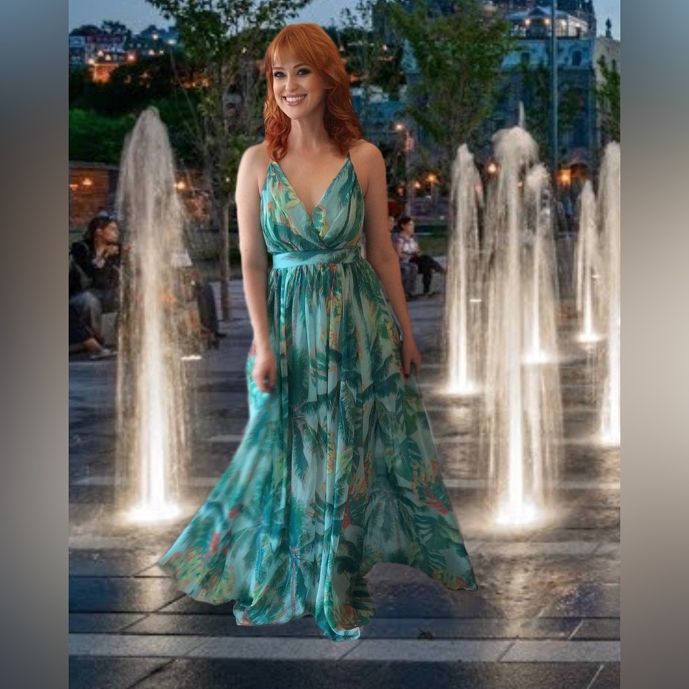 Turquoise Tropical Gown, Small - Picture 3 of 11